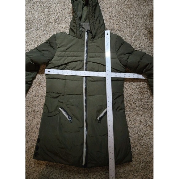 XSY Puffer Jacket Winter Coat Juniors Large L LG Olive Green Hooded Quilted Warm - Picture 11 of 12
